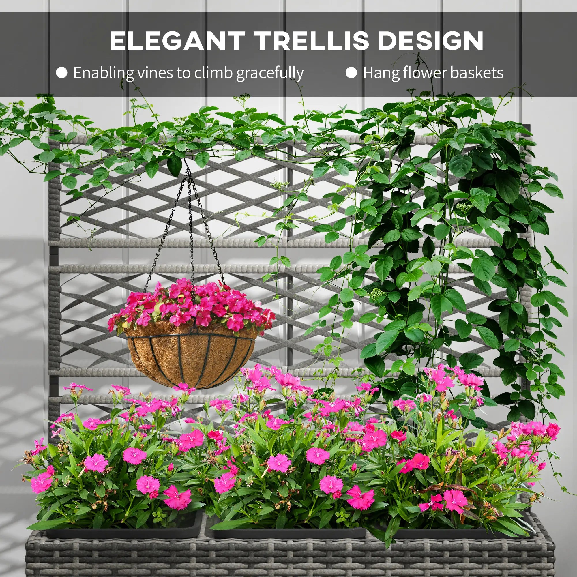 Wicker Raised Garden Bed With Trellis, 42