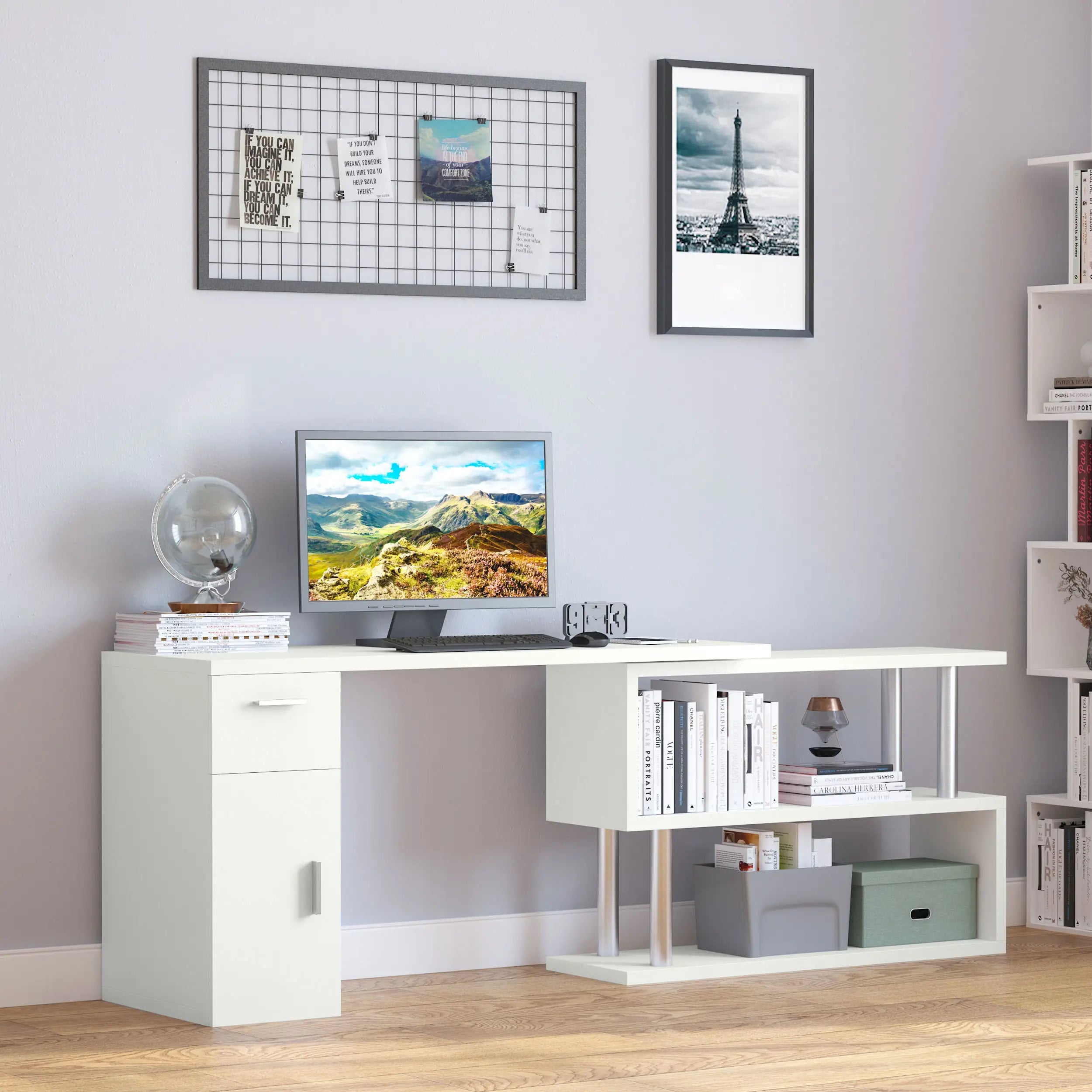 L-Shaped Rotating Computer Desk, White Writing Desks at Gallery Canada