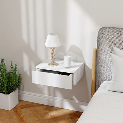 Set of 2 Wall Mounted Bedside Tables, High Gloss Floating Nightstands with Drawer, White Bedside Tables at Gallery Canada