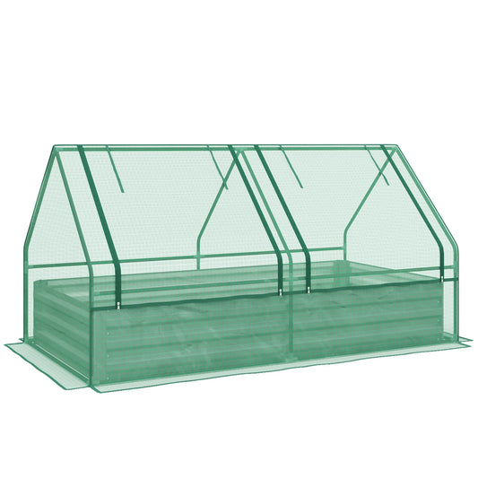 6' x 3' Metal Planter Box With Cover, Raised Garden Bed, Green And Dark Grey
