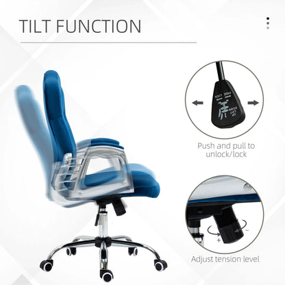 Velvet Office Chair, Button Tufted, Swivel Wheels, Adjustable Height, Blue Executive & Manager Chairs at Gallery Canada