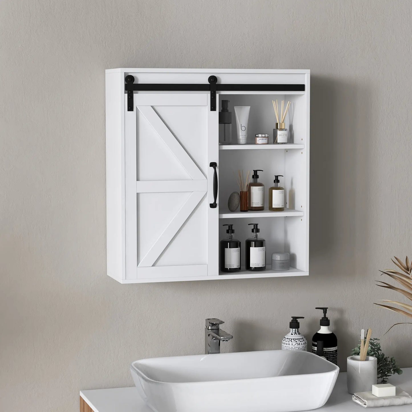 White Medicine Cabinet, Sliding Door, Adjustable Shelf, 22.8" x 7.8" x 24.4", White Wall Mounted Cabinets at Gallery Canada