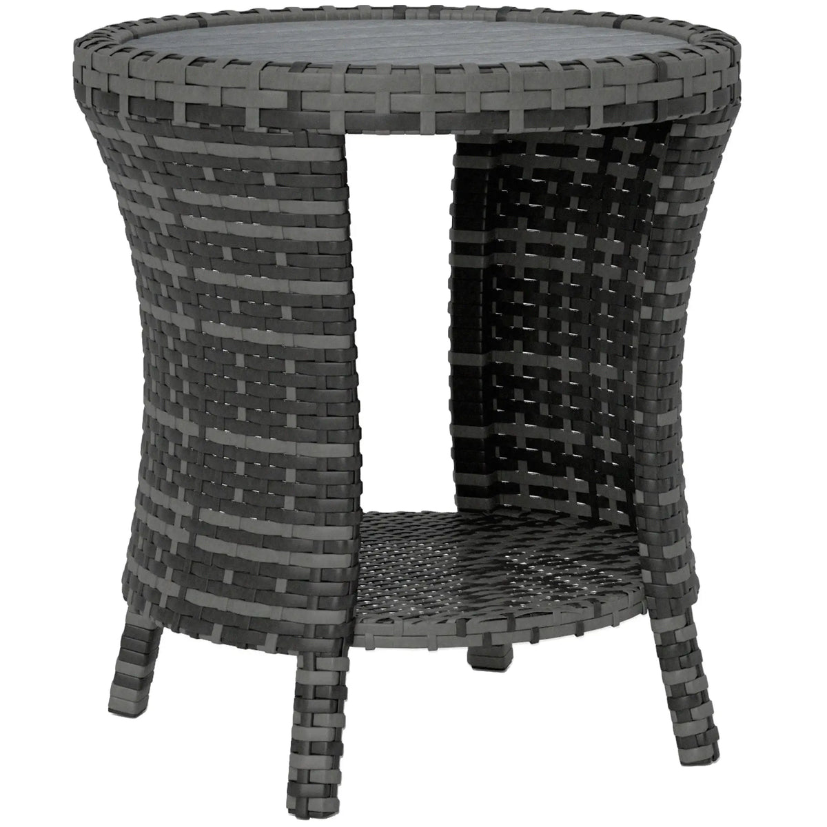 18" Wicker Outdoor Coffee Table, 2-Tier Storage, Composite Wood Top, Grey Patio Side Tables at Gallery Canada