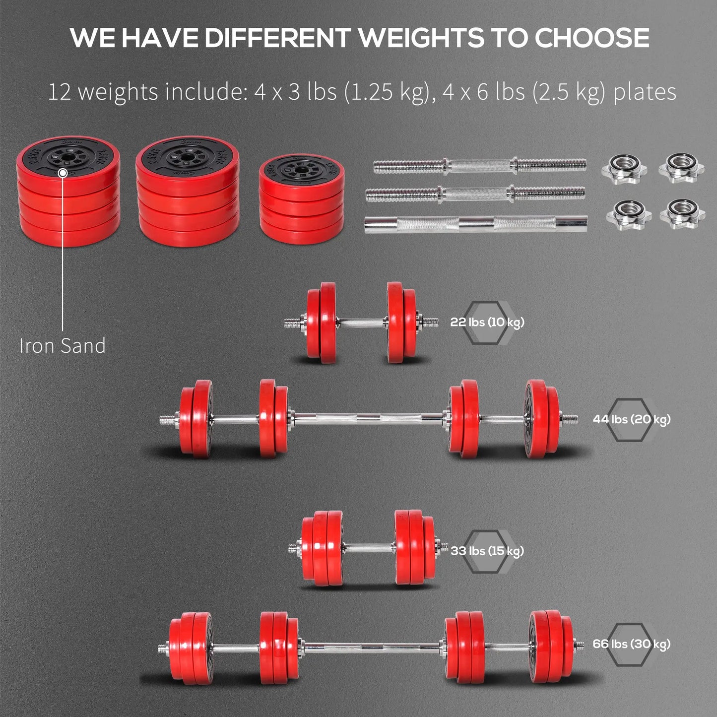 66lbs 2-In-1 Dumbbell, Barbell Adjustable Set, Strength Exercise Dumbbells & Barbells at Gallery Canada