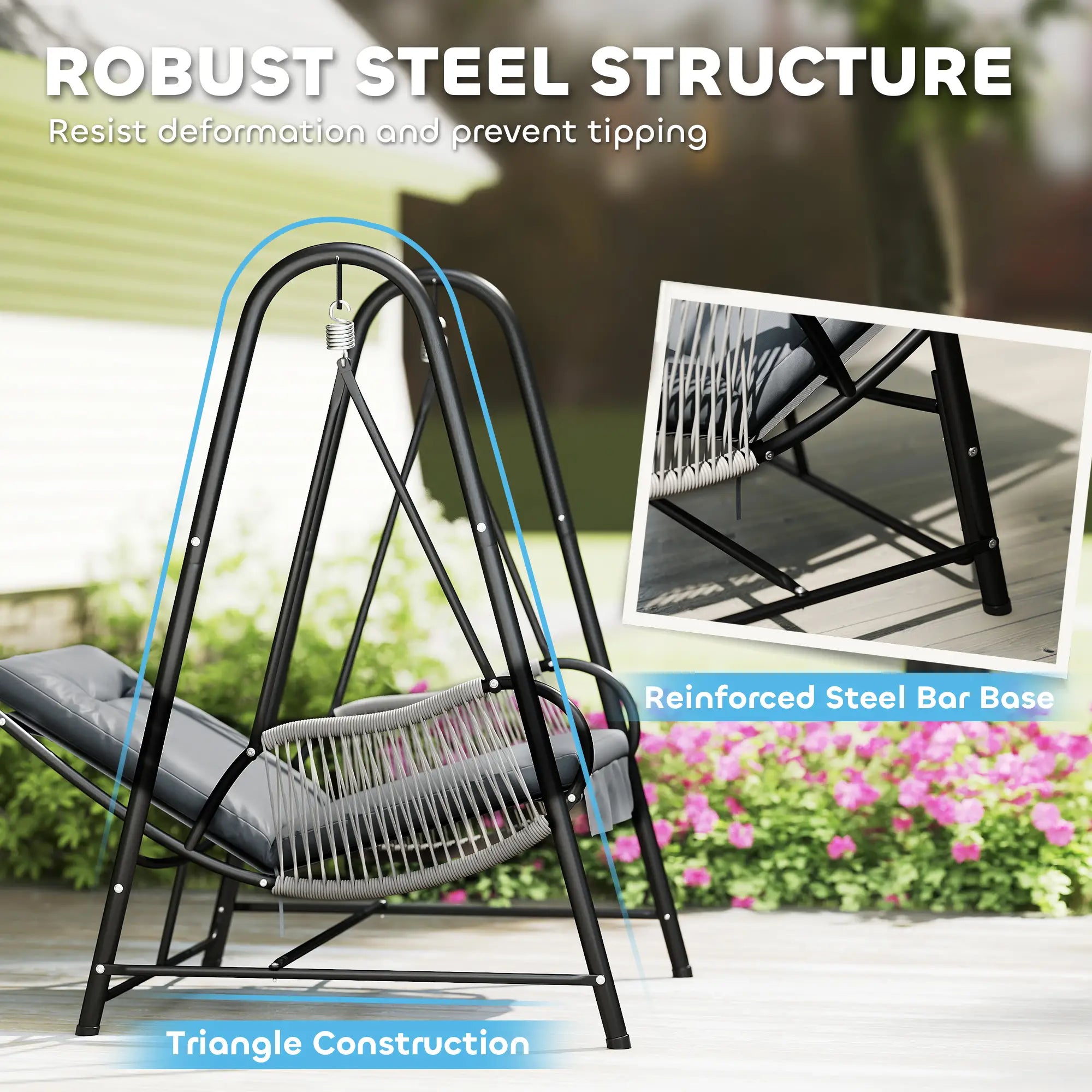 Rattan Hammock Chair with Stand, Seat Cushion, Light Grey Patio Swings with Stand at Gallery Canada