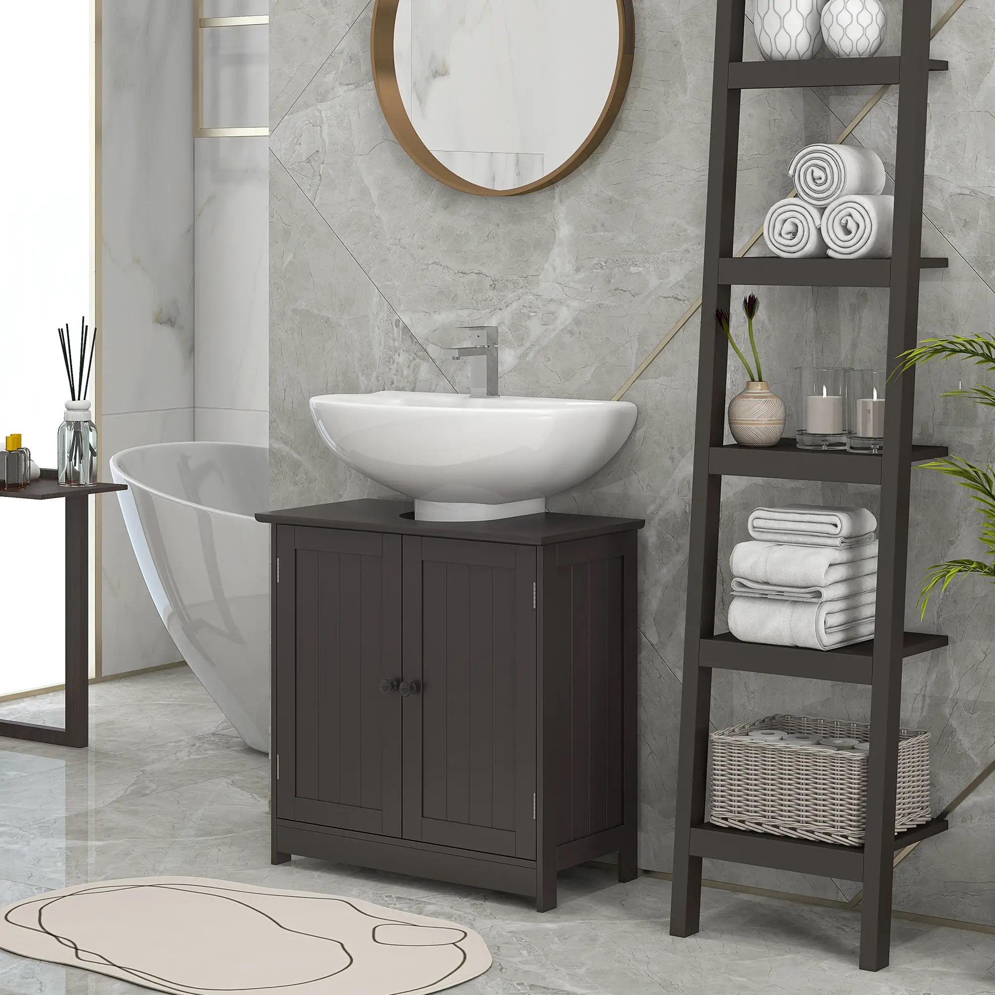 Under Sink Bathroom Cabinet, 2 Doors with Shelf, Coffee Bathroom Cabinets at Gallery Canada