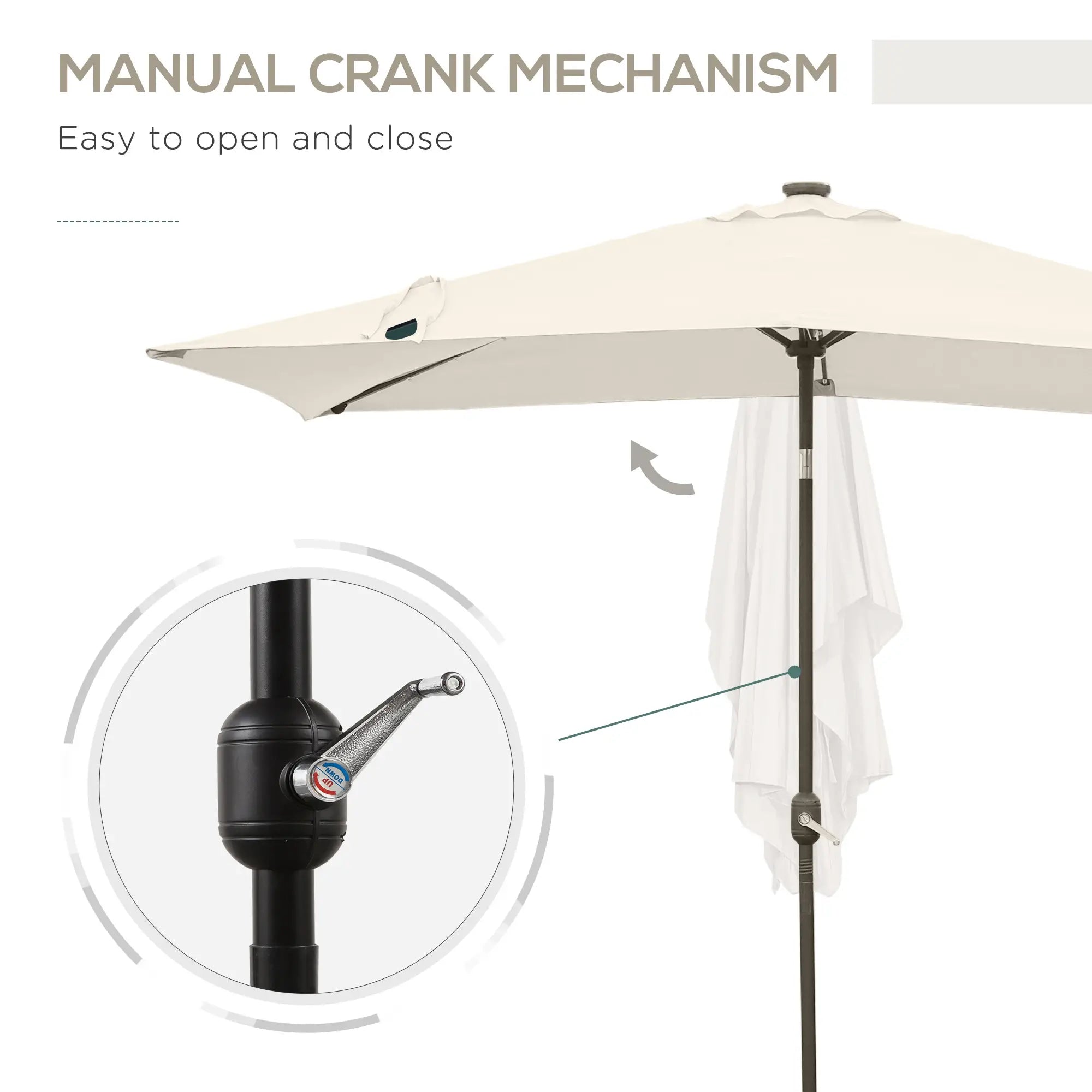 Rectangular Patio Umbrella, 6'x10', 22 LED Solar Lights, Crank Tilt, Beige Sun Umbrellas at Gallery Canada