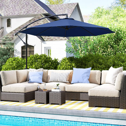 10' Deluxe Patio Umbrella, Banana Hanging Offset Sunshade, Navy Blue Offset Cantilever Umbrellas at Gallery Canada