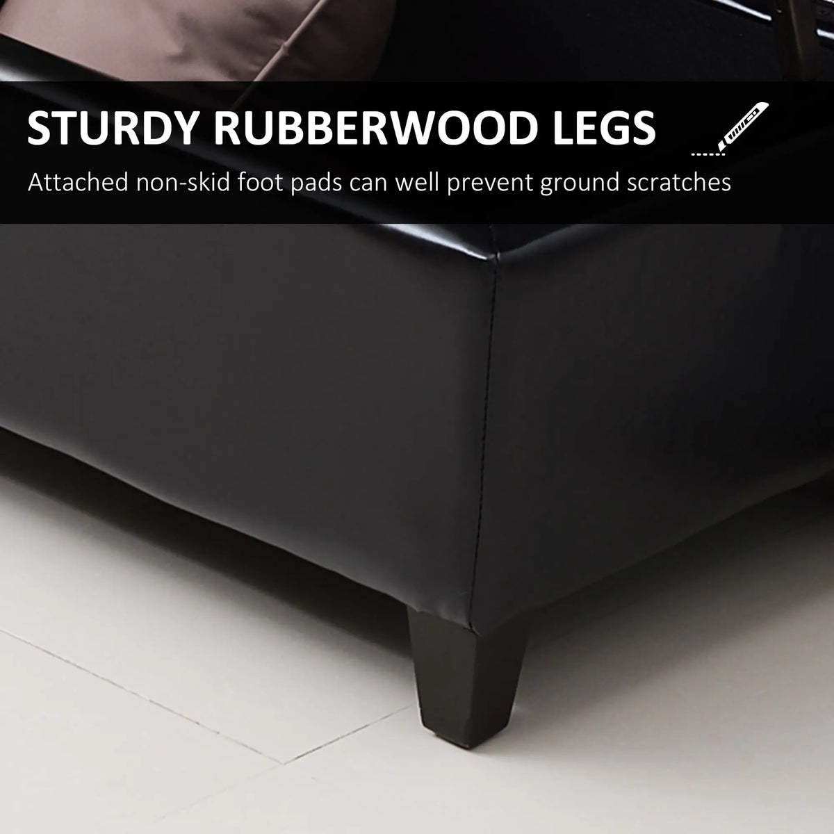 Storage Ottoman Bench, 51 Inches, PU Leather Foot Rest, Black Storage Ottomans & Benches at Gallery Canada