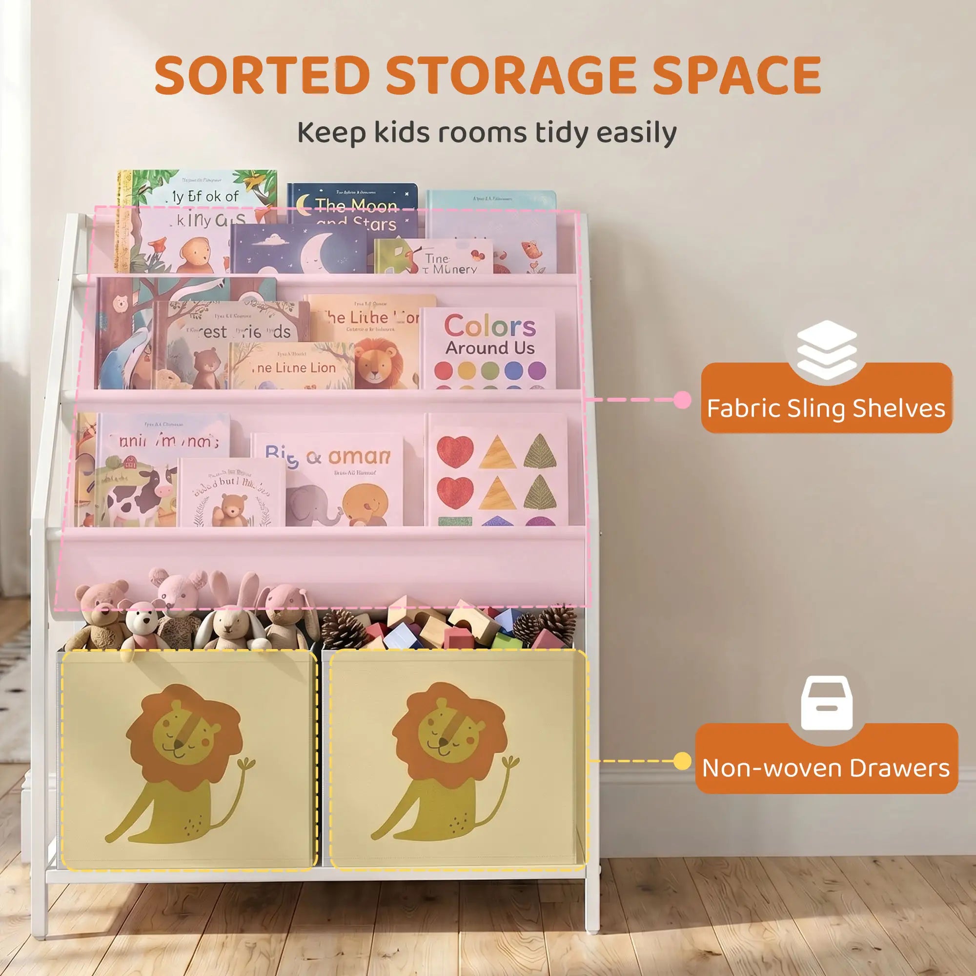 3-Tier Sling Bookshelf With Toy Storage, Montessori Organizer Baby & Kids Storage at Gallery Canada