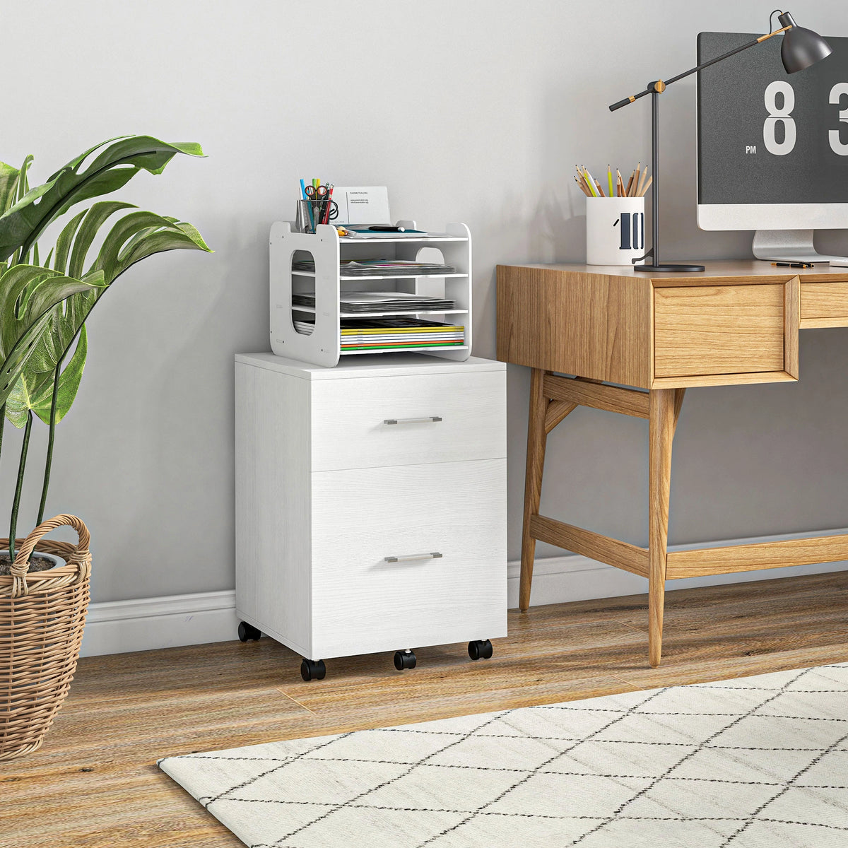 Mobile Vertical File Cabinet, 2 Drawers with Wheels, Letter or A4 Size, White Office Cabinets & Cupboards at Gallery Canada