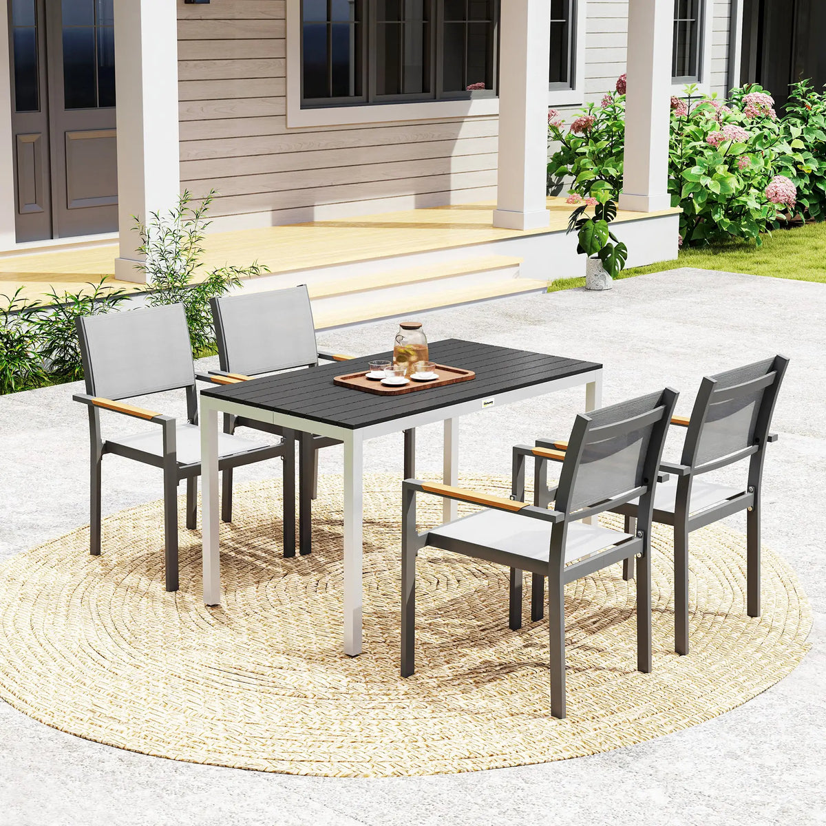 Outdoor Dining Table, 4-6 Seater, Slatted Top, Rust-Resistant Aluminium Frame, Black Patio Dinning Tables at Gallery Canada