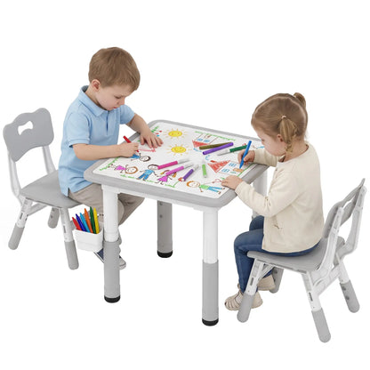 Toddler Table and Chair Set, Adjustable Height, Storage, Grey Kids Table Sets at Gallery Canada