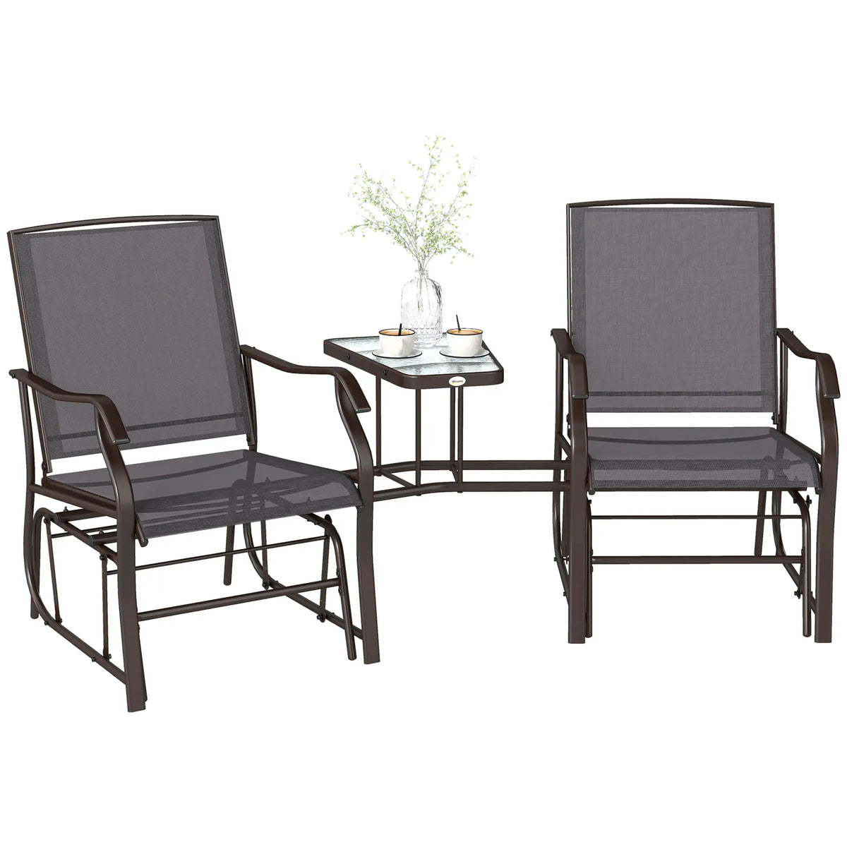 Double Patio Glider Chair with Glass Table, Grey Outdoor Gliders Brown, Grey at Gallery Canada