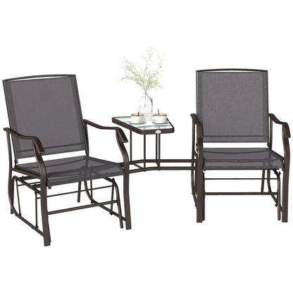 Double Patio Glider Chair with Glass Table, Grey Outdoor Gliders Brown, Grey at Gallery Canada