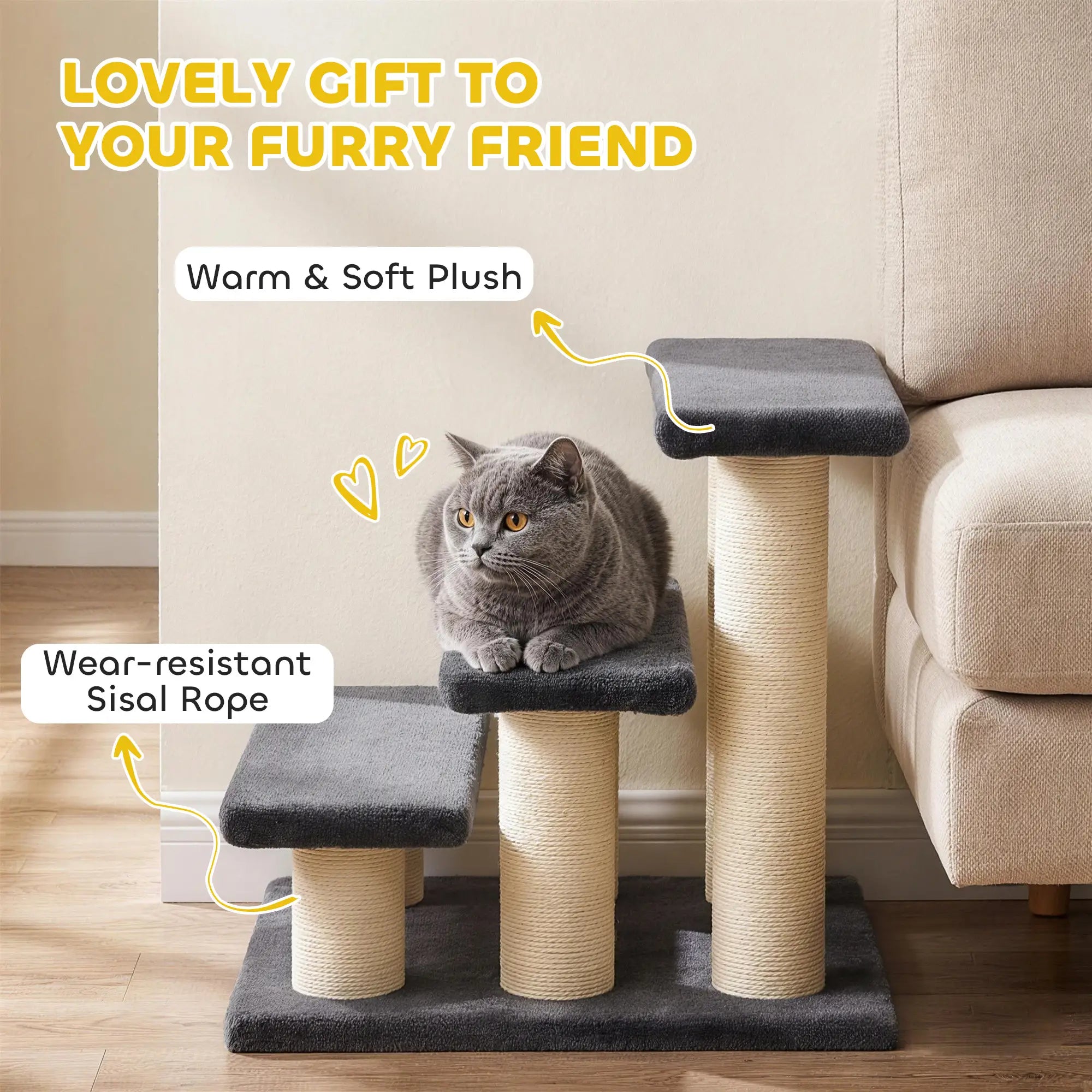 Cat Trees 3 Tier Pet Stairs, Dog Cat Steps Scratching Post, Dark Grey Dog Stairs at Gallery Canada