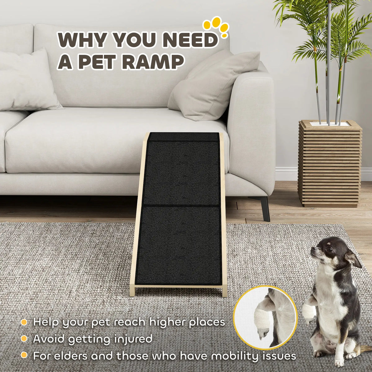 Pet Ramp Bed Steps for Dogs Cats, Non-Slip Carpet Top, 59"L x 16"W x 20"H, Natural Wood Dog Stairs at Gallery Canada