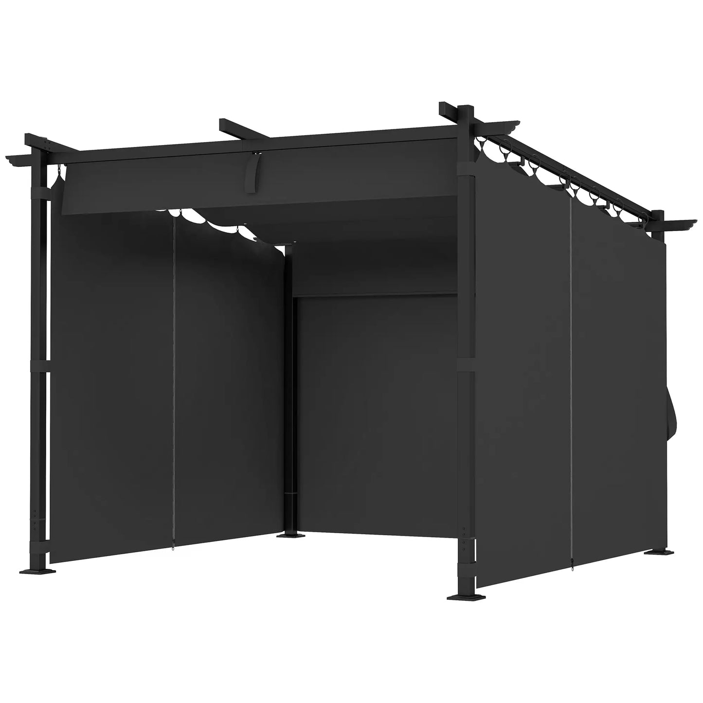 8' x 8.5' Metal Retractable Pergola Canopy With Sidewalls, Outdoor Gazebo Sun Shade Shelter Pergolas Dark Grey at Gallery Canada