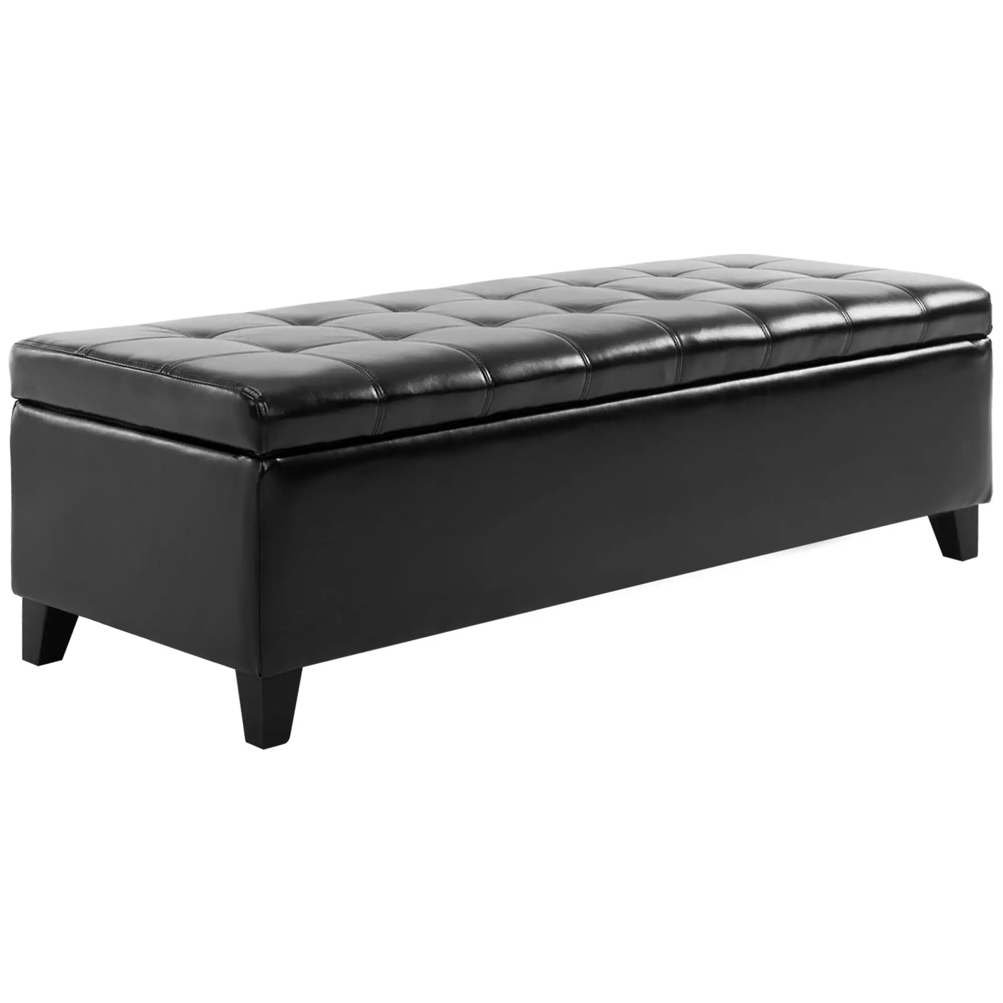 Storage Ottoman Bench, 51 Inches, PU Leather Foot Rest, Black Storage Ottomans & Benches Black at Gallery Canada