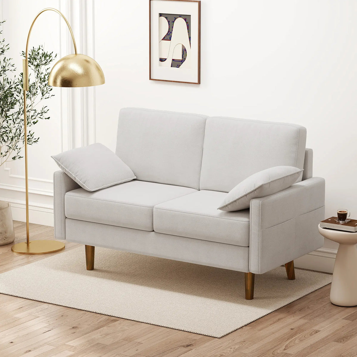 3 Seater Sofa, Velvet Upholstered Couch, Cream White