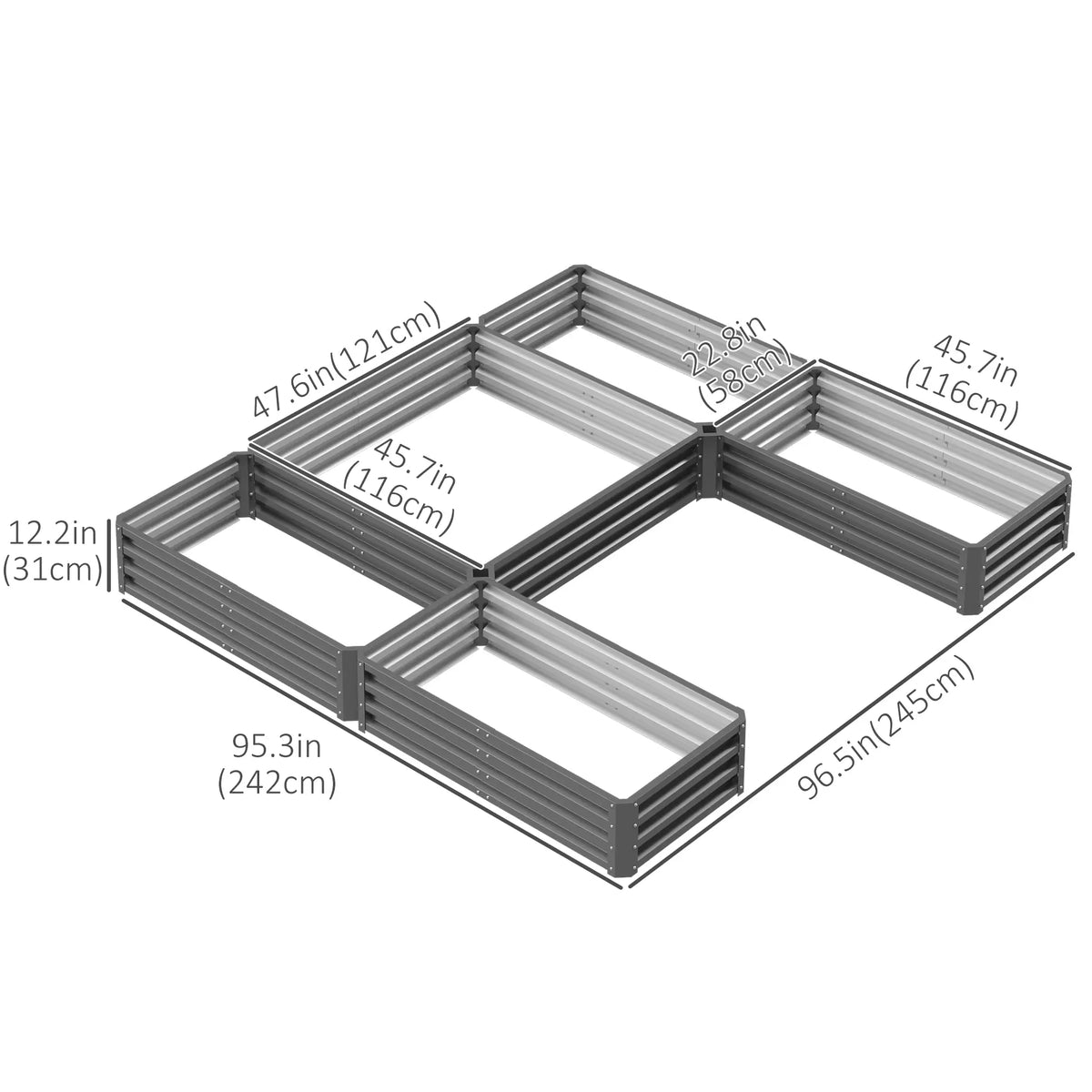 Steel Raised Garden Bed, Set of 5 Large Planters, 8x8x1ft, Grey Galvanized Planter Boxes at Gallery Canada