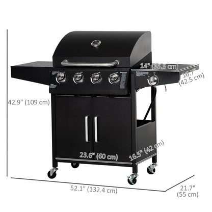 4+1 Burner LP Gas Grill Outdoor BBQ Trolley, Black Propane Gas Grills at Gallery Canada