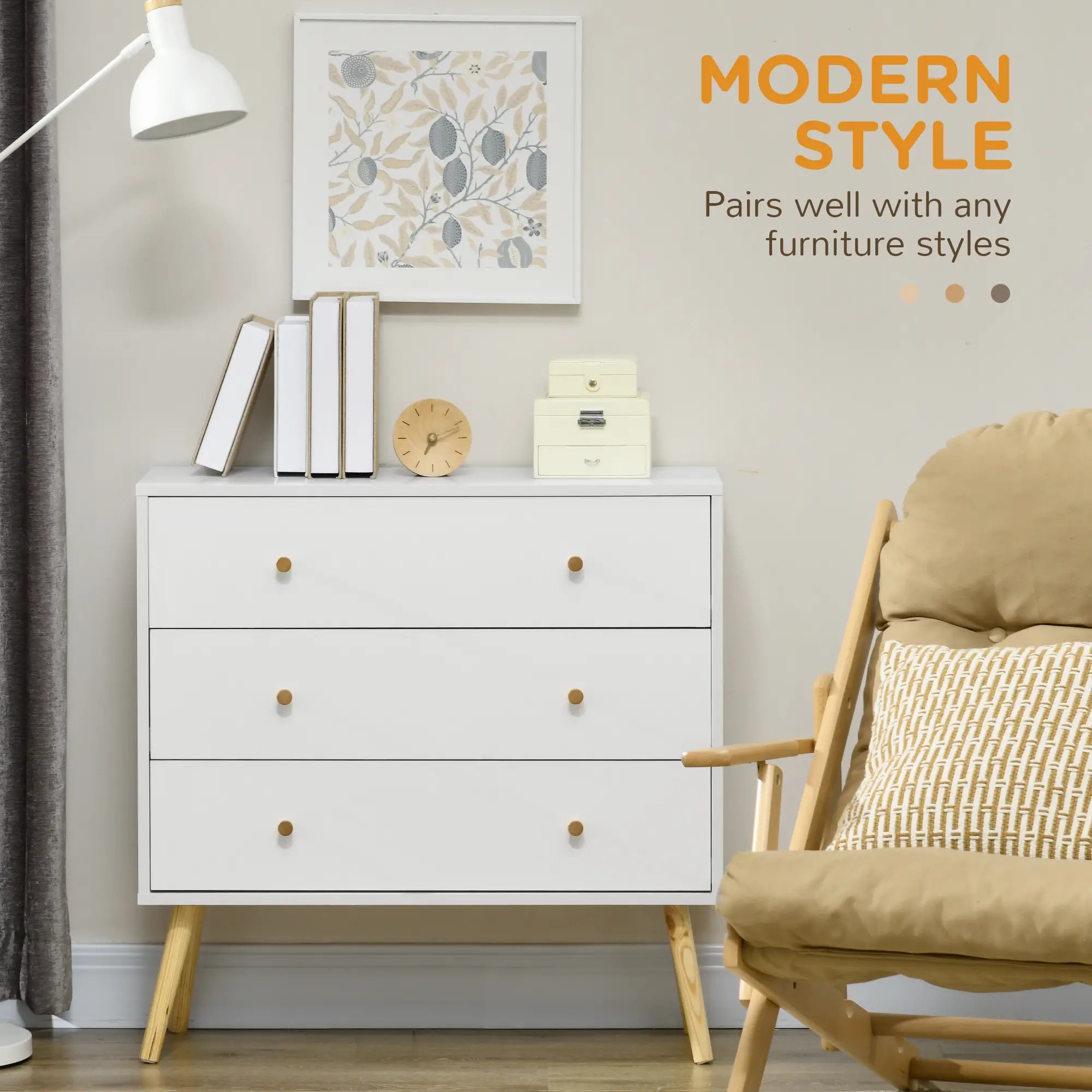 Dresser, 3 Drawers, Solid Wood Legs, Storage Organizer, White Storage Cabinets at Gallery Canada
