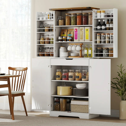72 Inch Kitchen Pantry Cabinet, Farmhouse Storage with 4 Doors, Drawer, White Kitchen Pantry Cabinets at Gallery Canada