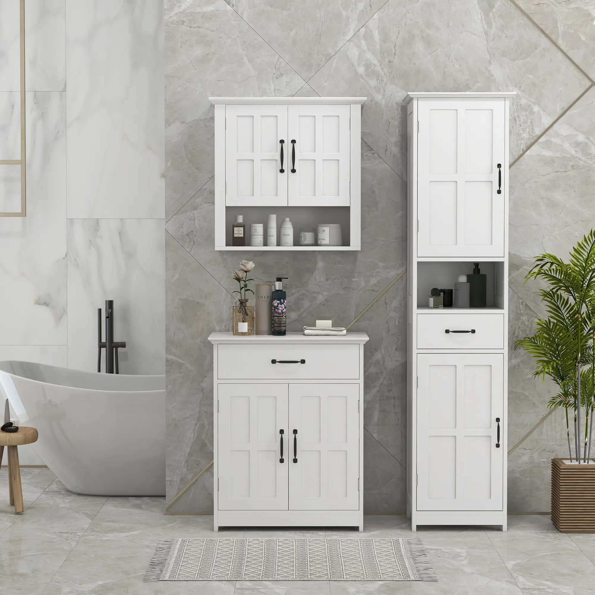 3-Piece Bathroom Furniture Set, Storage Cabinet with Drawers, Shelves, White Storage Cabinets at Gallery Canada