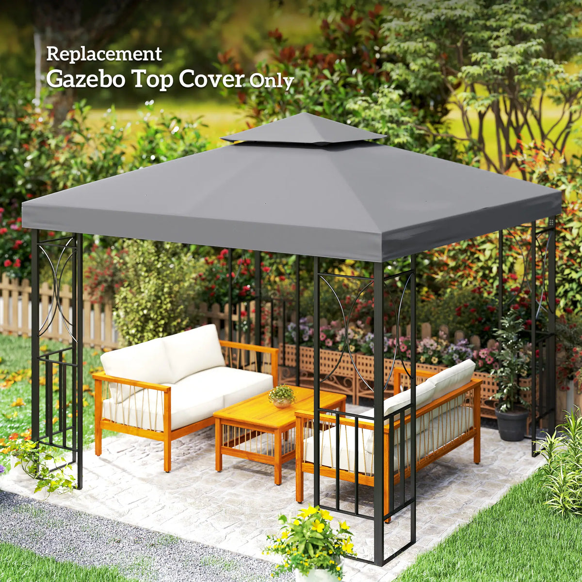 10' x 10' Square 2-Tier Gazebo Canopy Cover, Dark Grey Gazebo Canopy Replacement at Gallery Canada