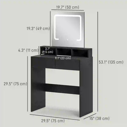 Makeup Vanity Desk with Mirror, LED Lights, Drawers, Black Dressing & Vanity Tables at Gallery Canada