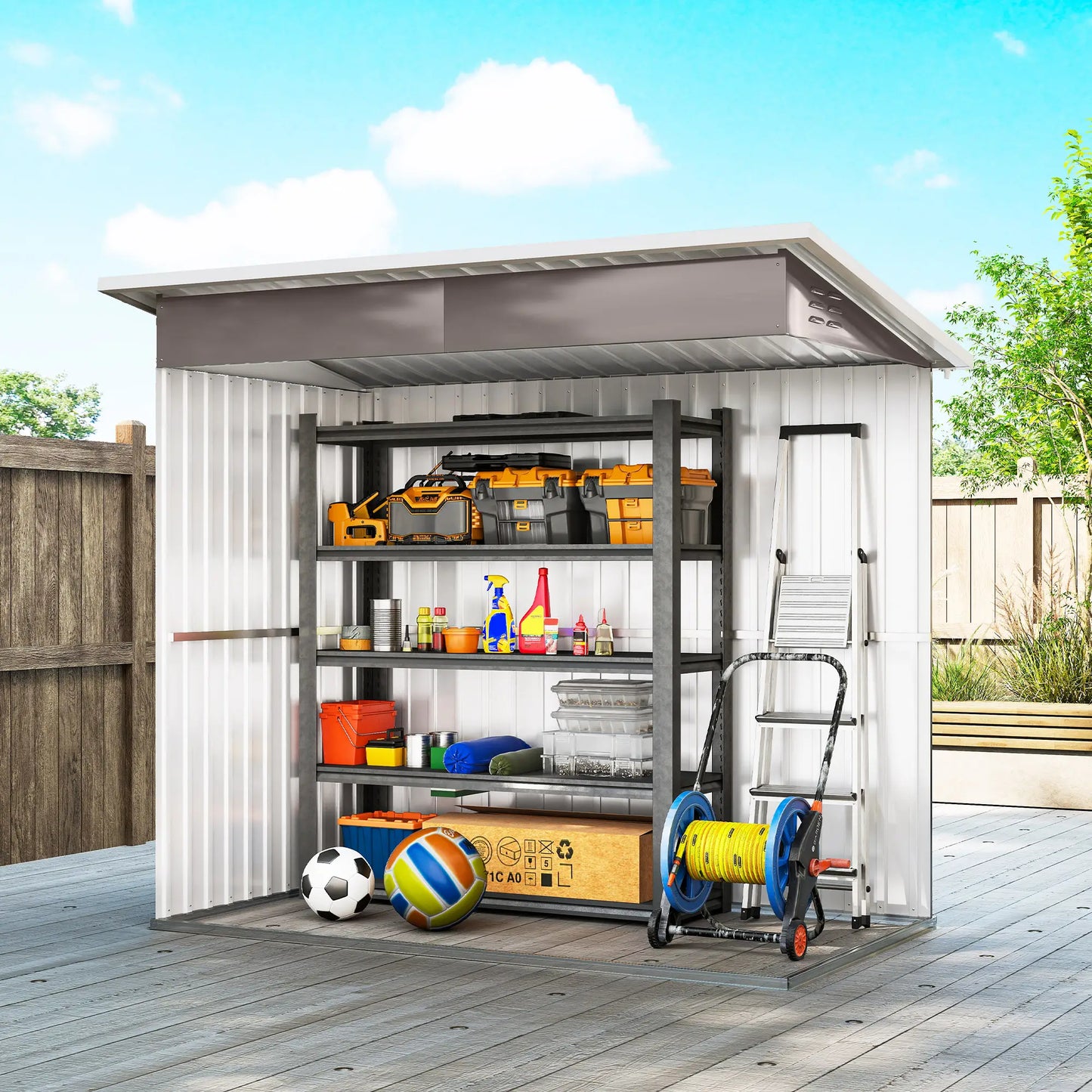 7' x 4' Galvanised Steel Outdoor Storage Shed, Garden Shed With Window, Lockable Door, Air Vents, Warm Grey Sheds at Gallery Canada