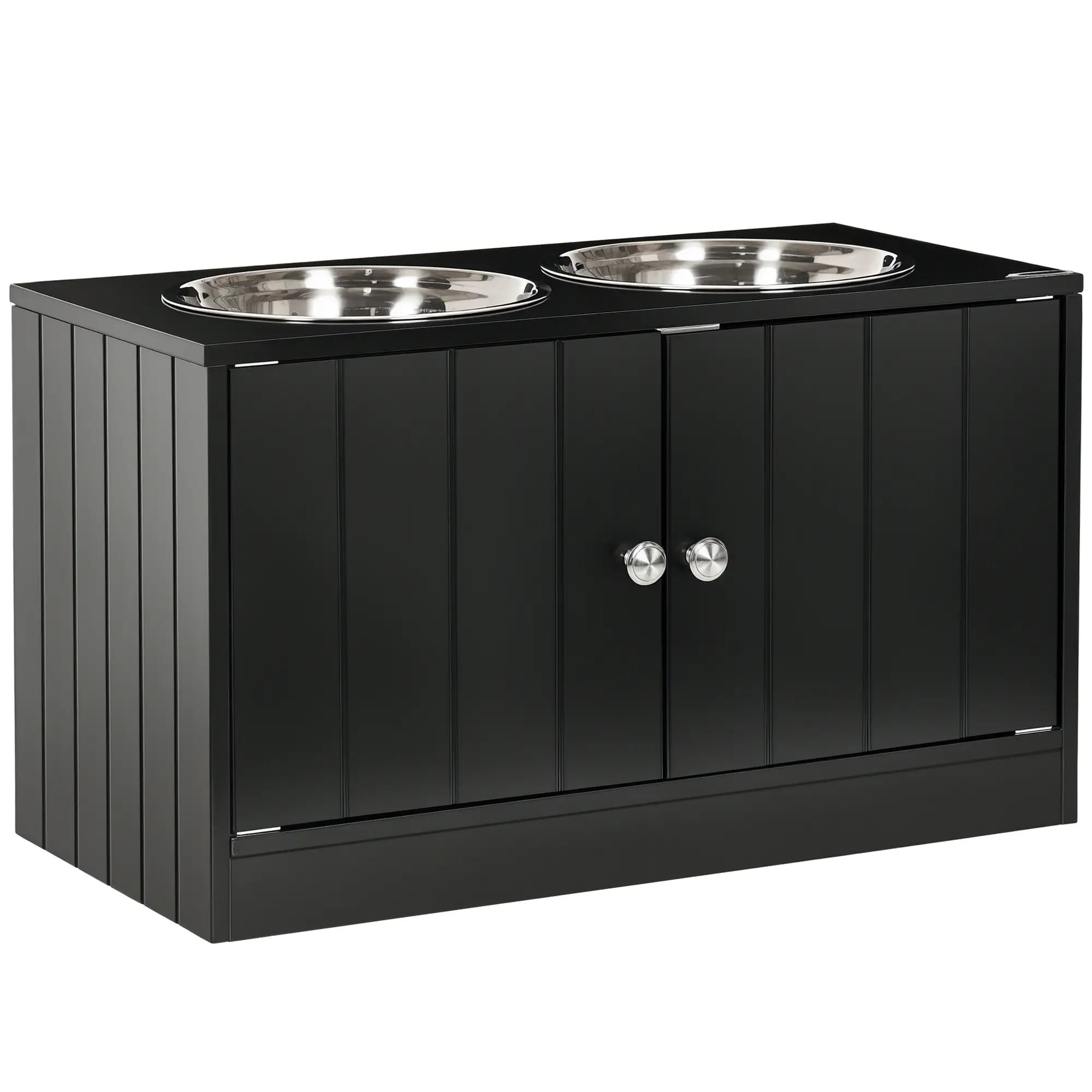 Elevated Dog Bowls, Large Pet Feeding Station with Stand, Storage, 2 Stainless Steel Bowls, 23.6