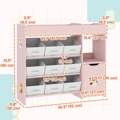 Kids Toy Storage Organizer, 9 Fabric Boxes, Cabinet Shelves, Pink Bookshelves & Bookcases at Gallery Canada