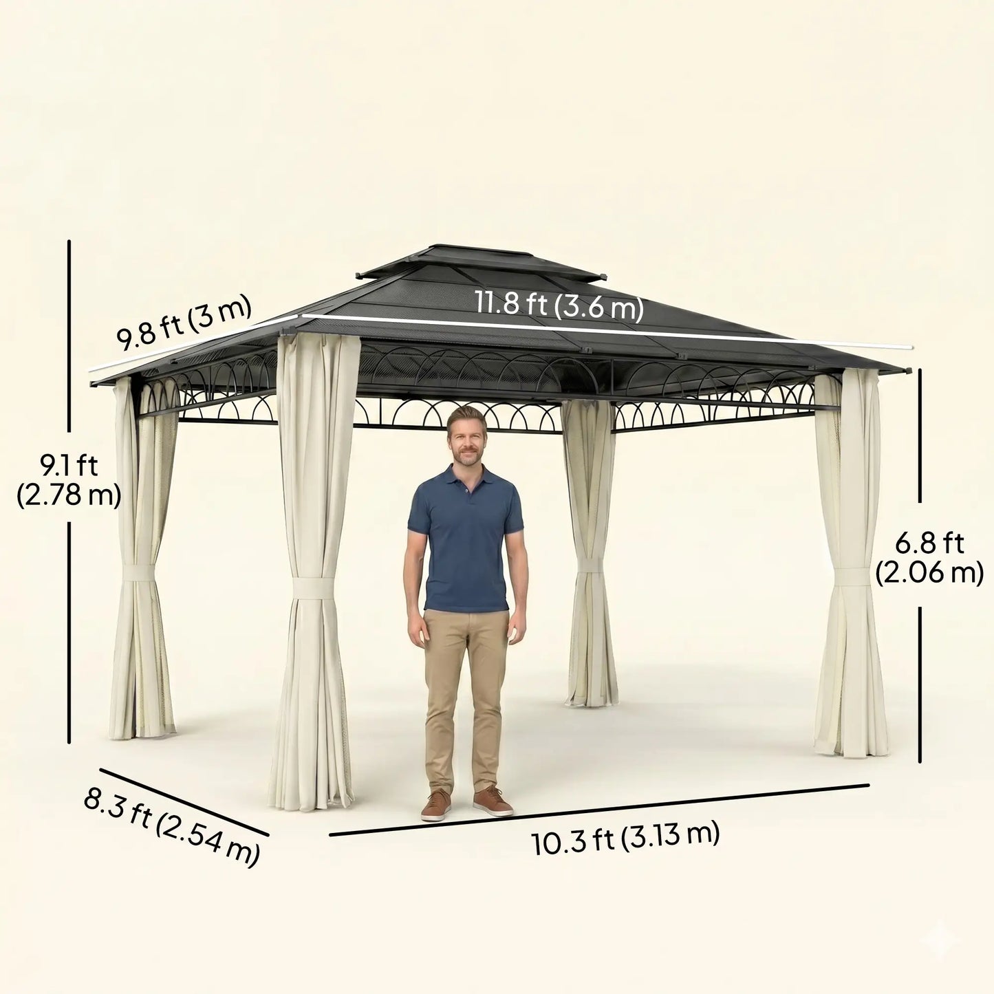 10' x 12' Outdoor Gazebo, Double Roof Hardtop With Polycarbonate Roof Gazebos at Gallery Canada