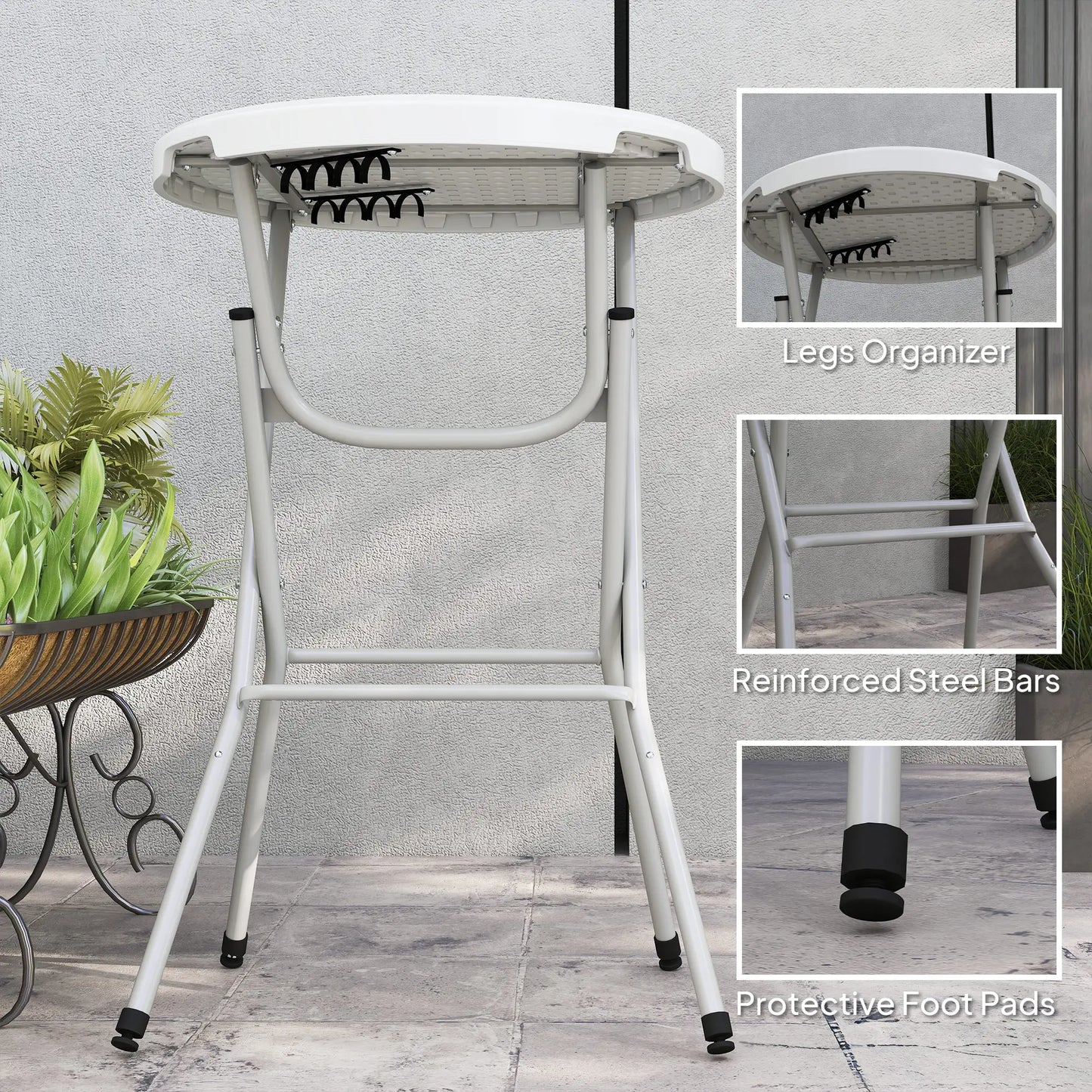 31.5" Bar Height Patio Table, Outdoor Folding Table, HDPE Top, Locking Steel Legs, White Patio Dinning Tables at Gallery Canada