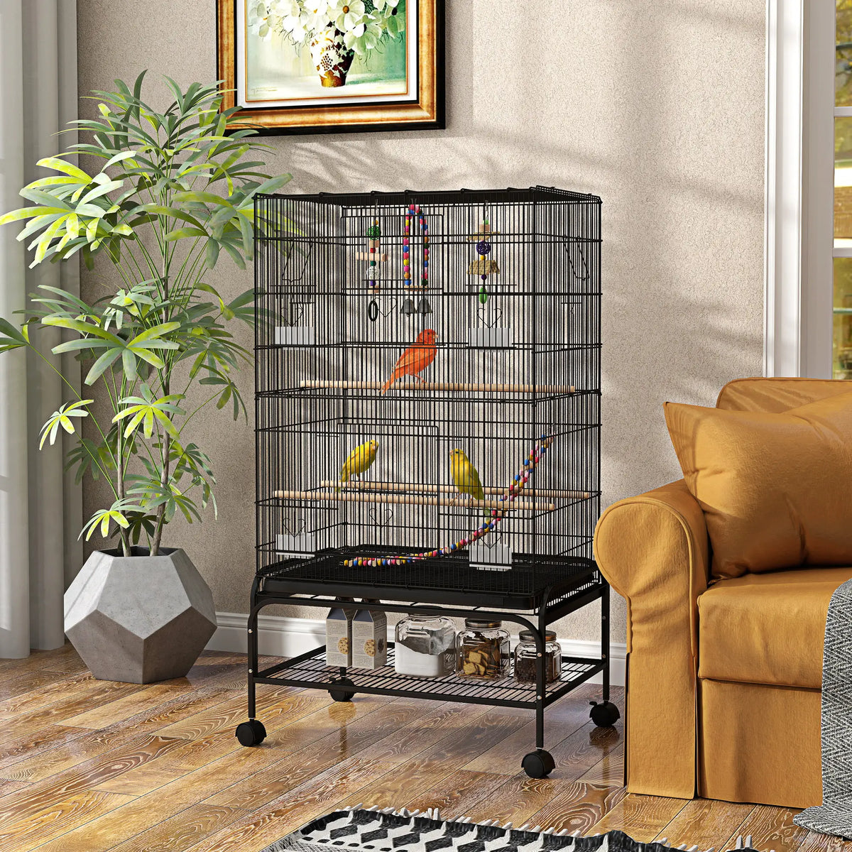 43" Bird Cage With Rolling Stand, Toys, For Budgies Canaries, Black Bird Cages at Gallery Canada
