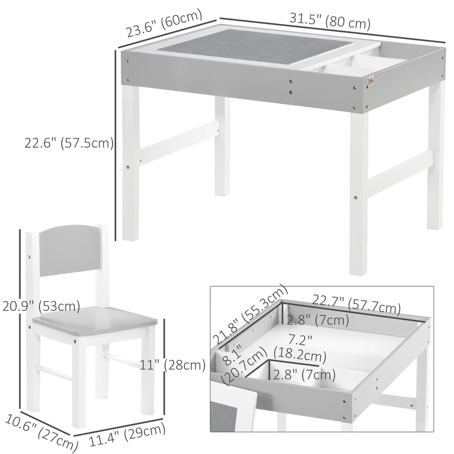 Kids Lego Table with Storage, 2PCs Toddler Activity Furniture, Grey Kids Table Sets at Gallery Canada