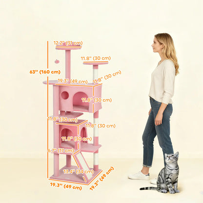 63" Cat Tree, Multi-Level Tower With Scratching Posts, Condos, Bed, Pink Multi-Level Cat Towers at Gallery Canada