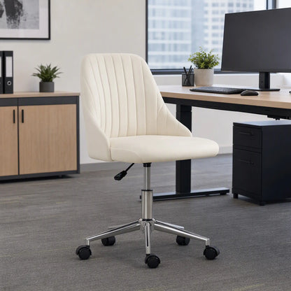 Velvet Adjustable Height Swivel Chair, Cream Task Chairs at Gallery Canada