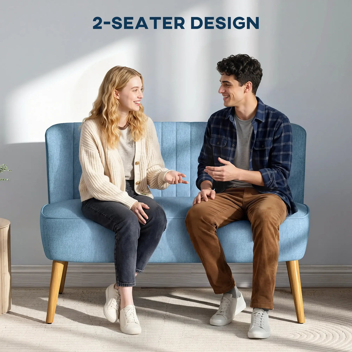 2 Seat Sofa, Upholstered Loveseat With Rubber Wood Legs, Blue 2-Seater Sofas at Gallery Canada