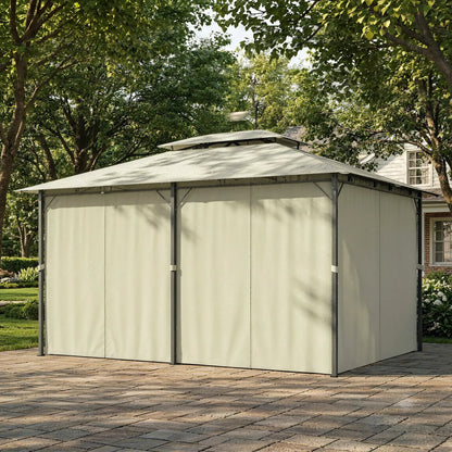 13' x 10' Soft-top Gazebo Patio Steel Canopy Portable Party Event with Double Canopy Roof, Curtains, Cream White Gazebos at Gallery Canada