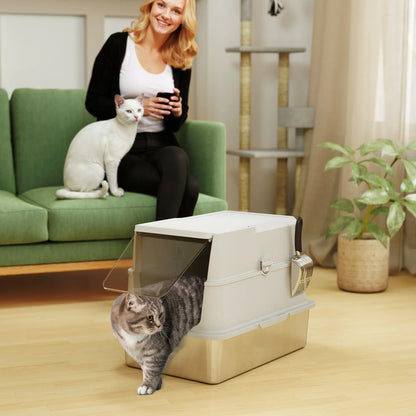 XL Stainless Steel Cat Litter Box, Flip Top, Scoop, Easy Clean Cat Litter Box Enclosures at Gallery Canada