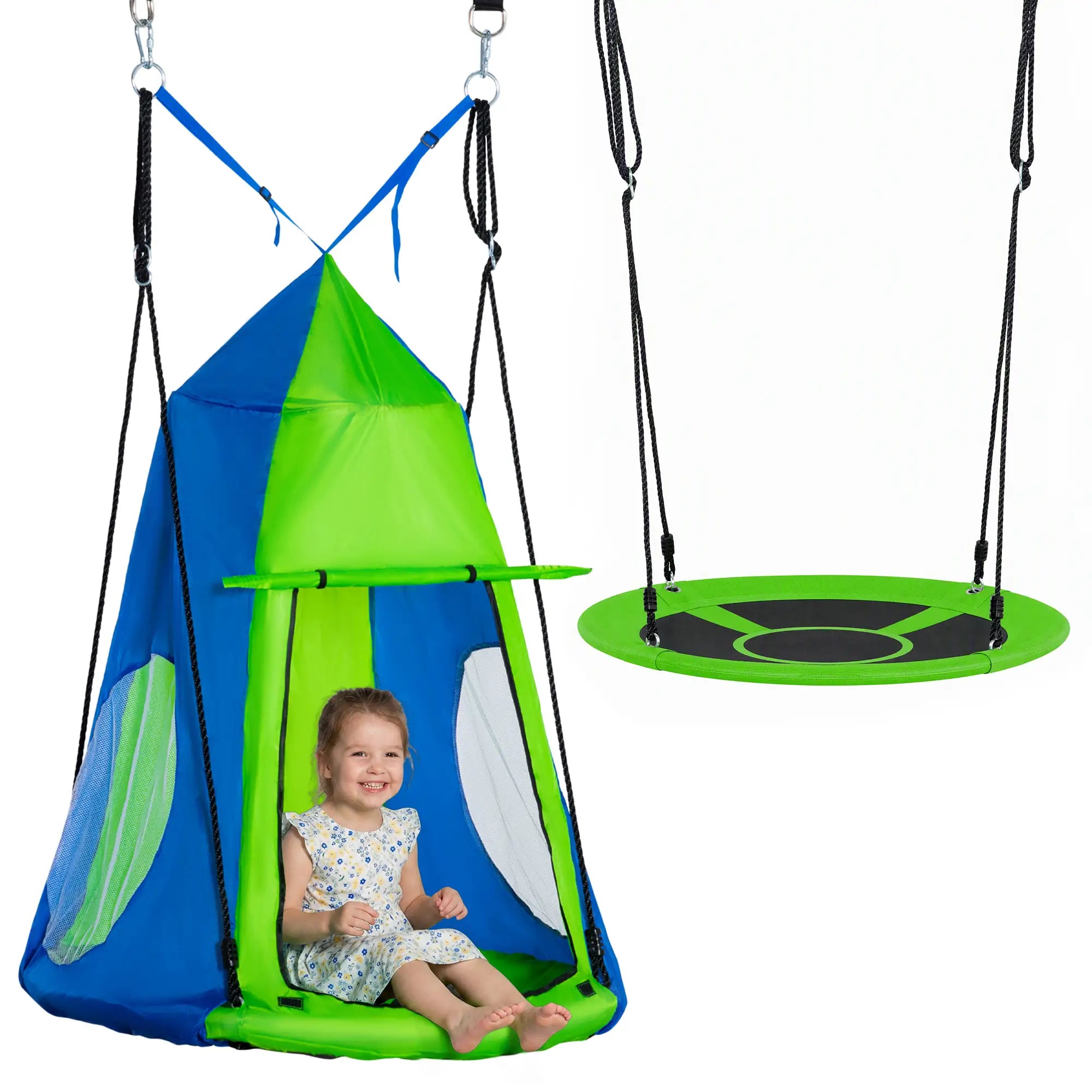 Kids Hanging Tree Swing Tent, Waterproof, With Windows, Rolling Door, Green Gym Sets & Swings at Gallery Canada