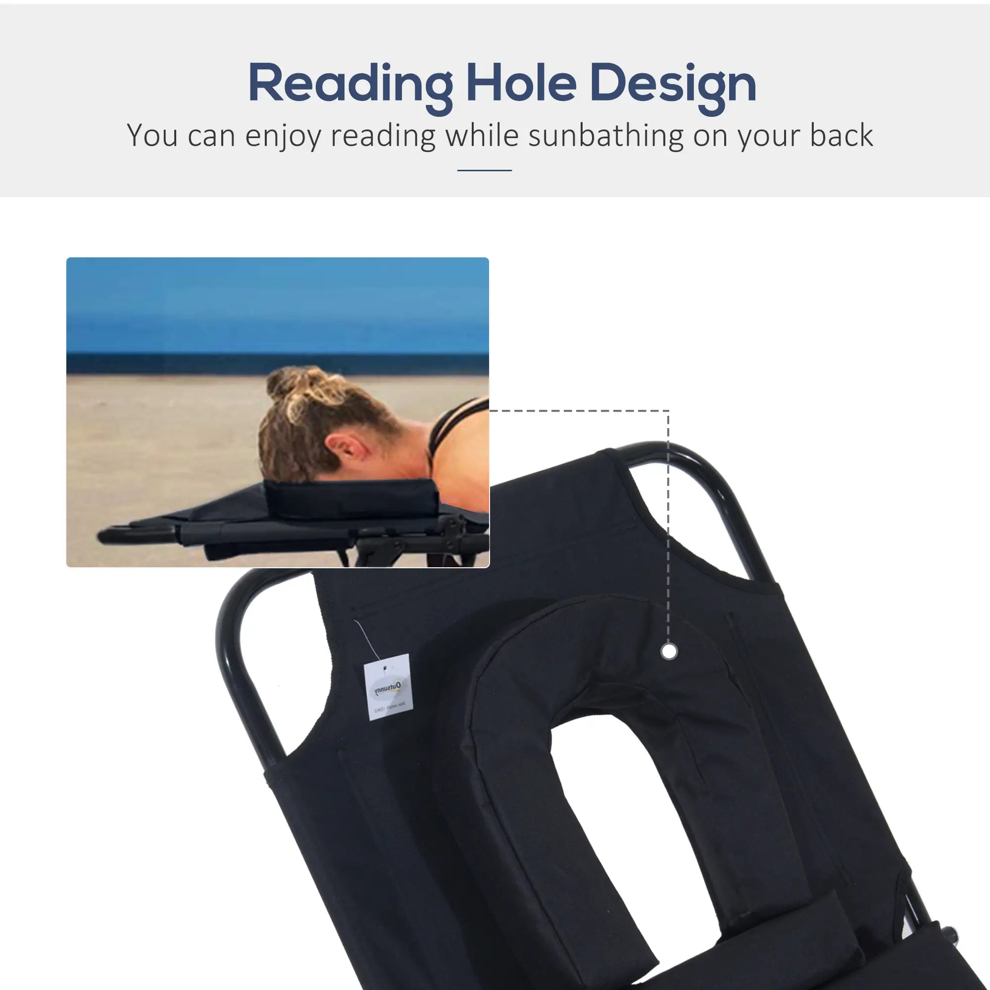 Adjustable Outdoor Lounge Chair, Folding Chaise with Face Hole, Black Lounger Chairs at Gallery Canada