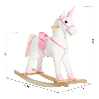 Kids Plush Rocking Horse Unicorn, Realistic Sounds, White & Pink Rocking Horses at Gallery Canada