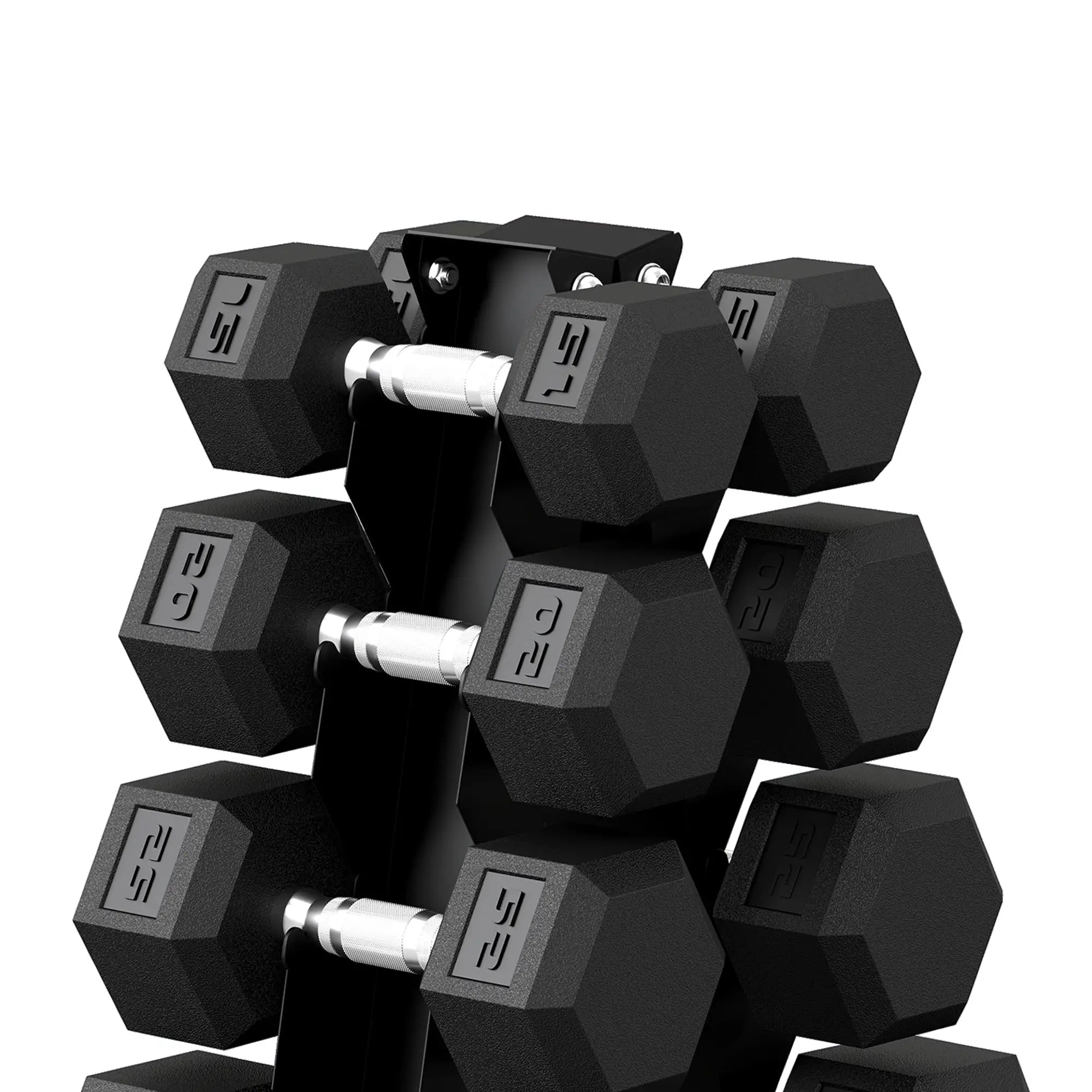 Hex Dumbbell Set With Rack, 180lbs Rubber-Coated, black Dumbbells & Barbells at Gallery Canada