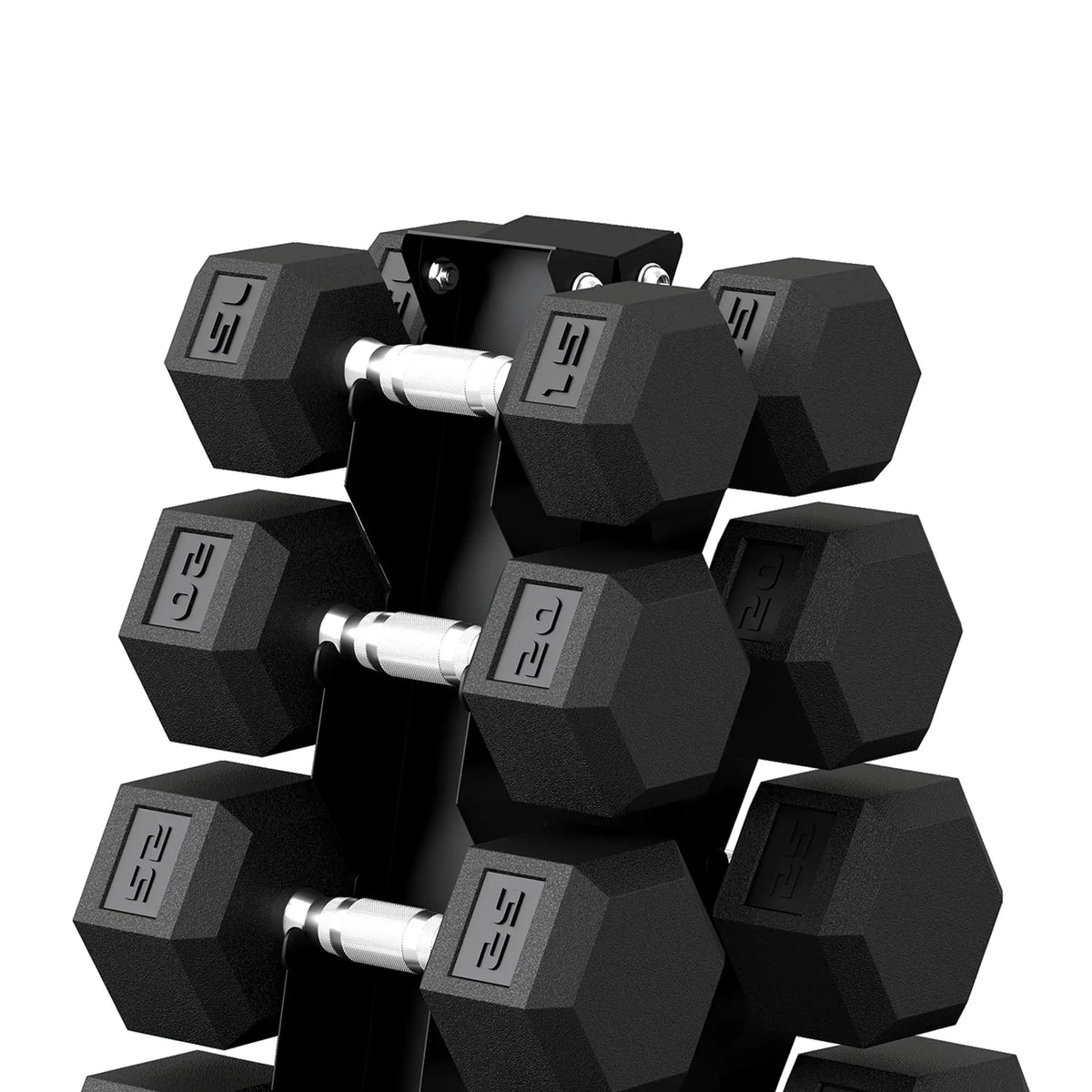 Hex Dumbbell Set With Rack, 180lbs Rubber-Coated, black Dumbbells & Barbells at Gallery Canada