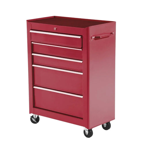 5-Drawer Rolling Tool Cabinet, Lockable Tool Chest, Red