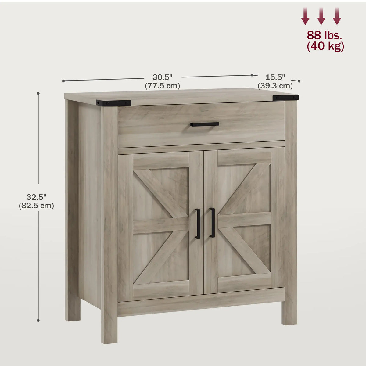 Farmhouse Buffet Cabinet, 1 Drawer, Storage Cabinet, Adjustable Shelf, Grey Bar Cabinets at Gallery Canada